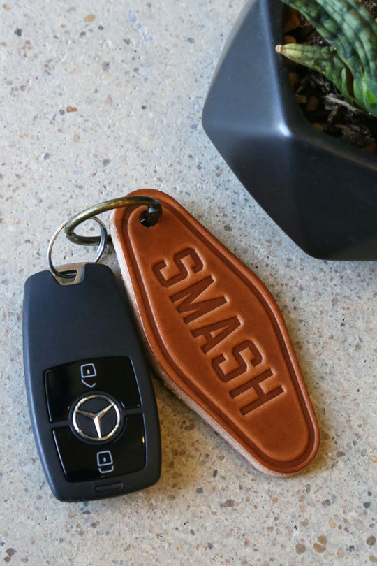 SMASH Debossed Leather Keychain