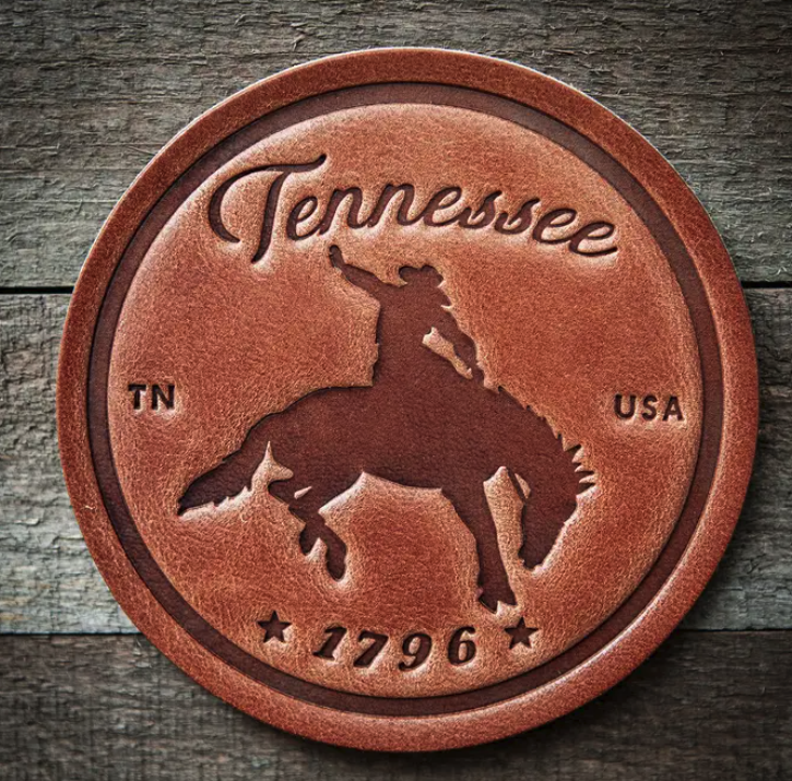 Tennessee Bronco Leather Coaster