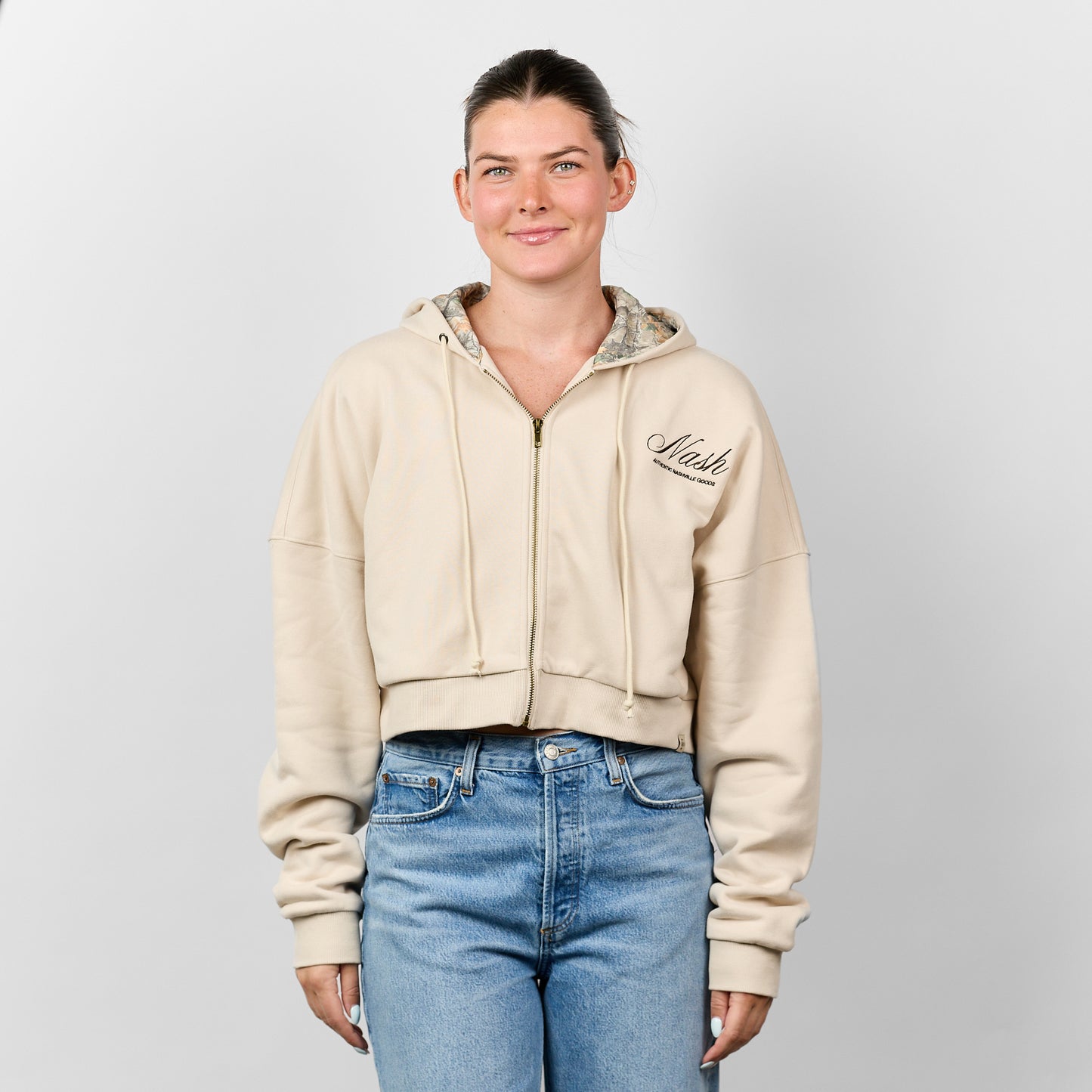 Carrie Cropped Zip Hoodie [Cream/Camo]
