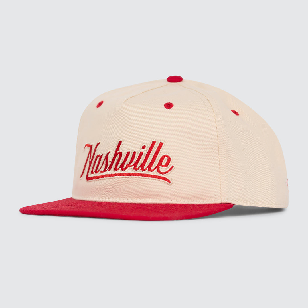 Nashville Script Flatbill [Off White/Red]