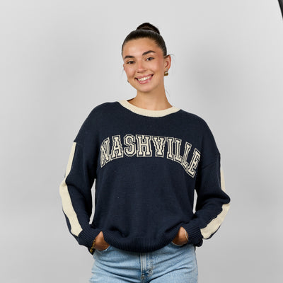 Knit Color Block Sweater [Navy/Cream]