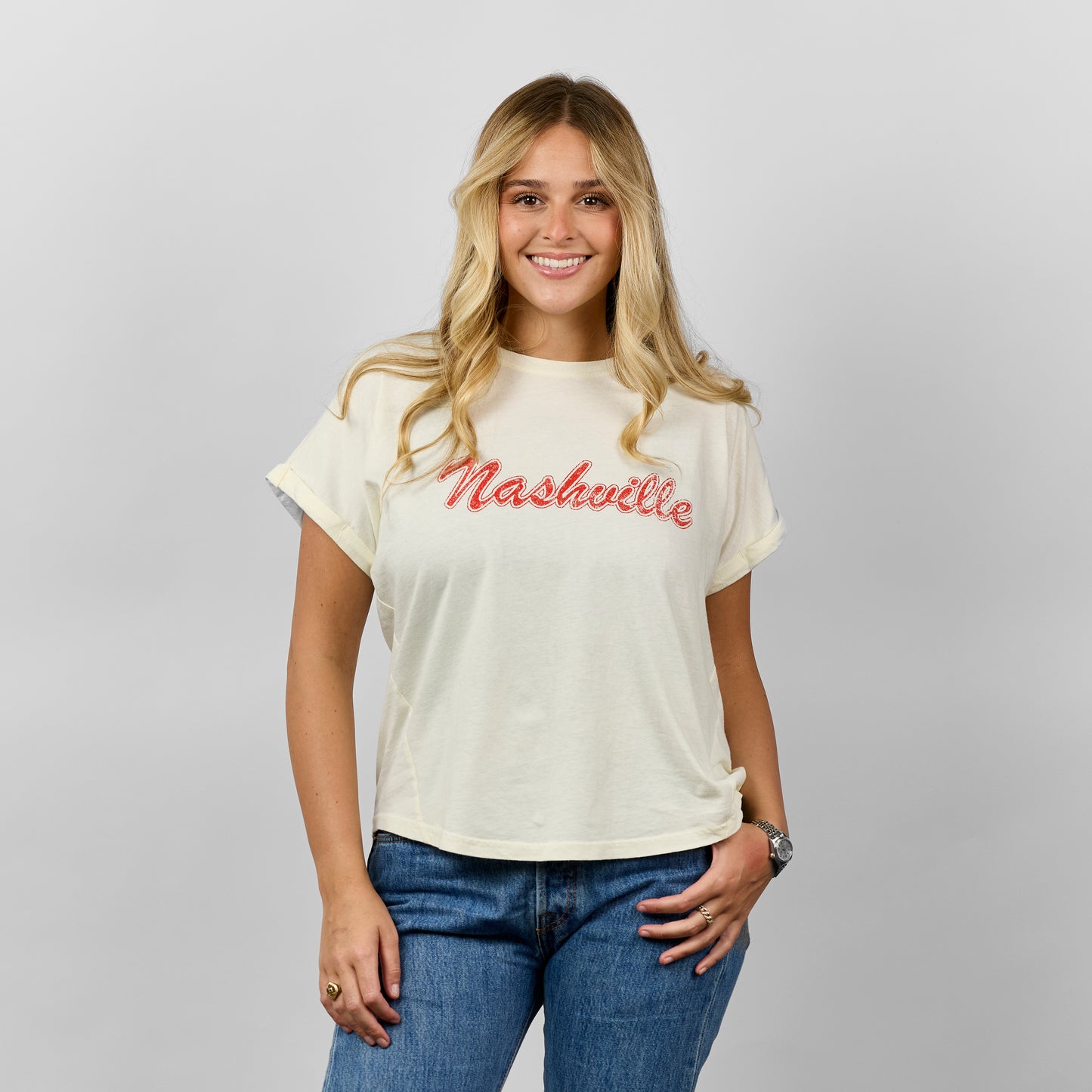 Kristin Cuff Sleeve Tee [Off White]