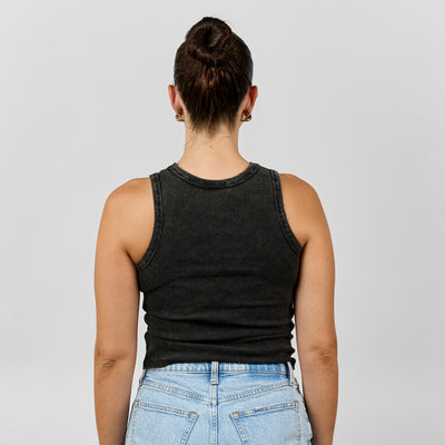 Macy Raw Hem Ribbed Tank [Black]