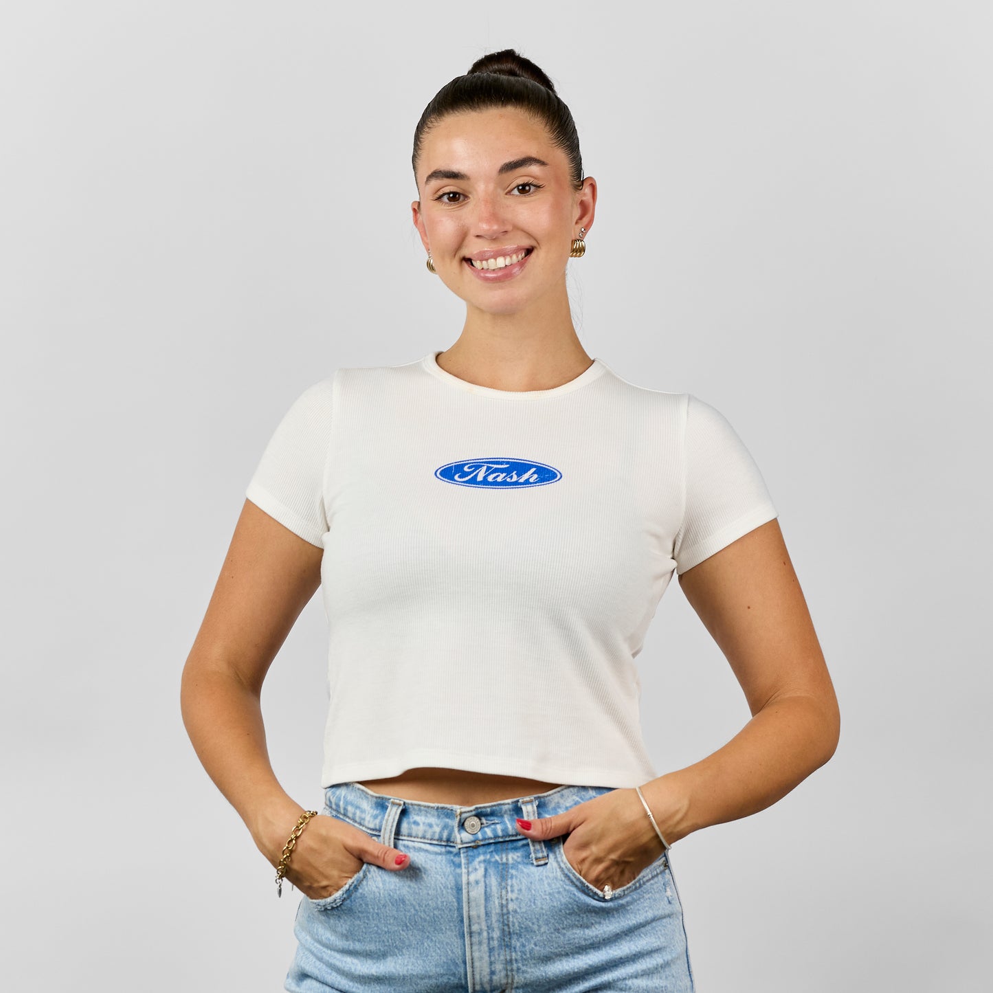 Ella Ribbed Cropped Tee [Off White]