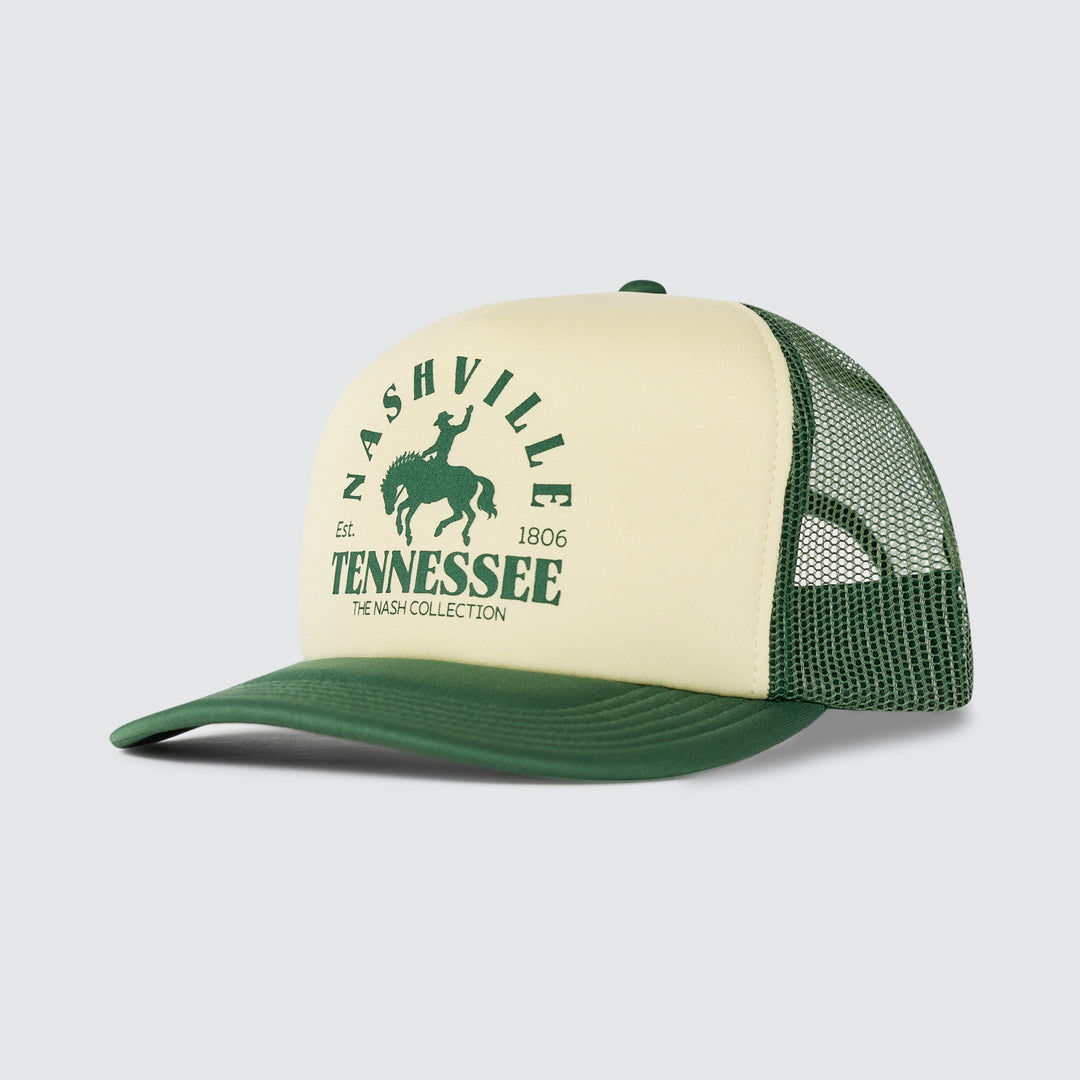 Nashville Buckin Bronco Trucker [Green/Cream]