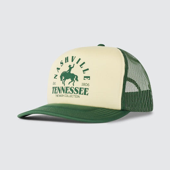 Nashville Buckin Bronco Trucker [Green/Cream]