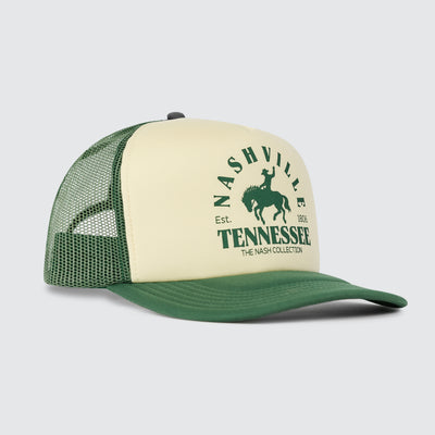Nashville Buckin Bronco Trucker [Green/Cream]