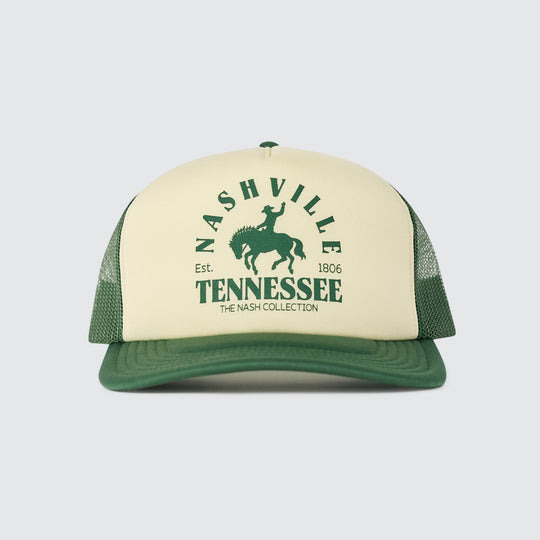 Nashville Buckin Bronco Trucker [Green/Cream]