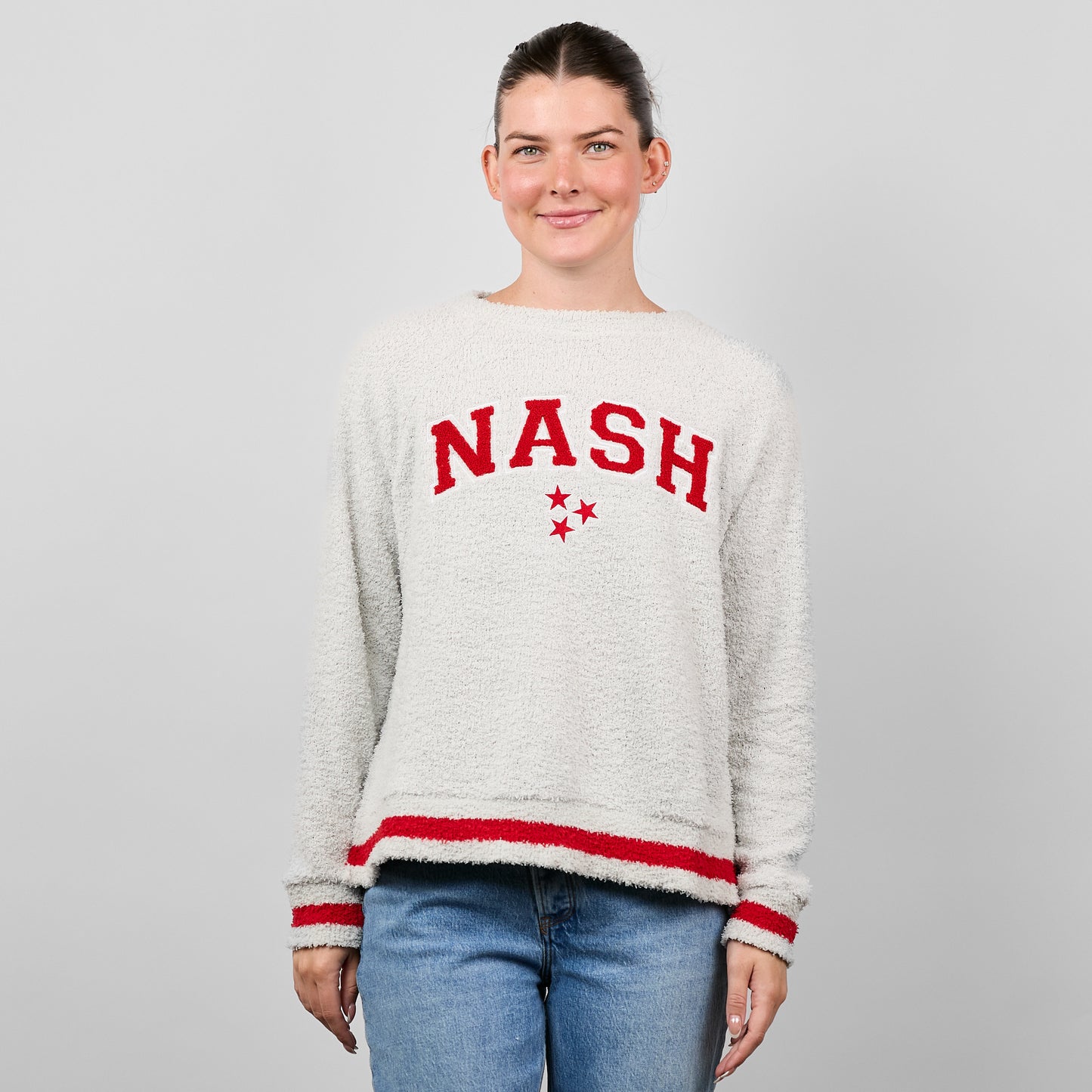 Cozy Chenille Varsity Crew [Gray/Red]