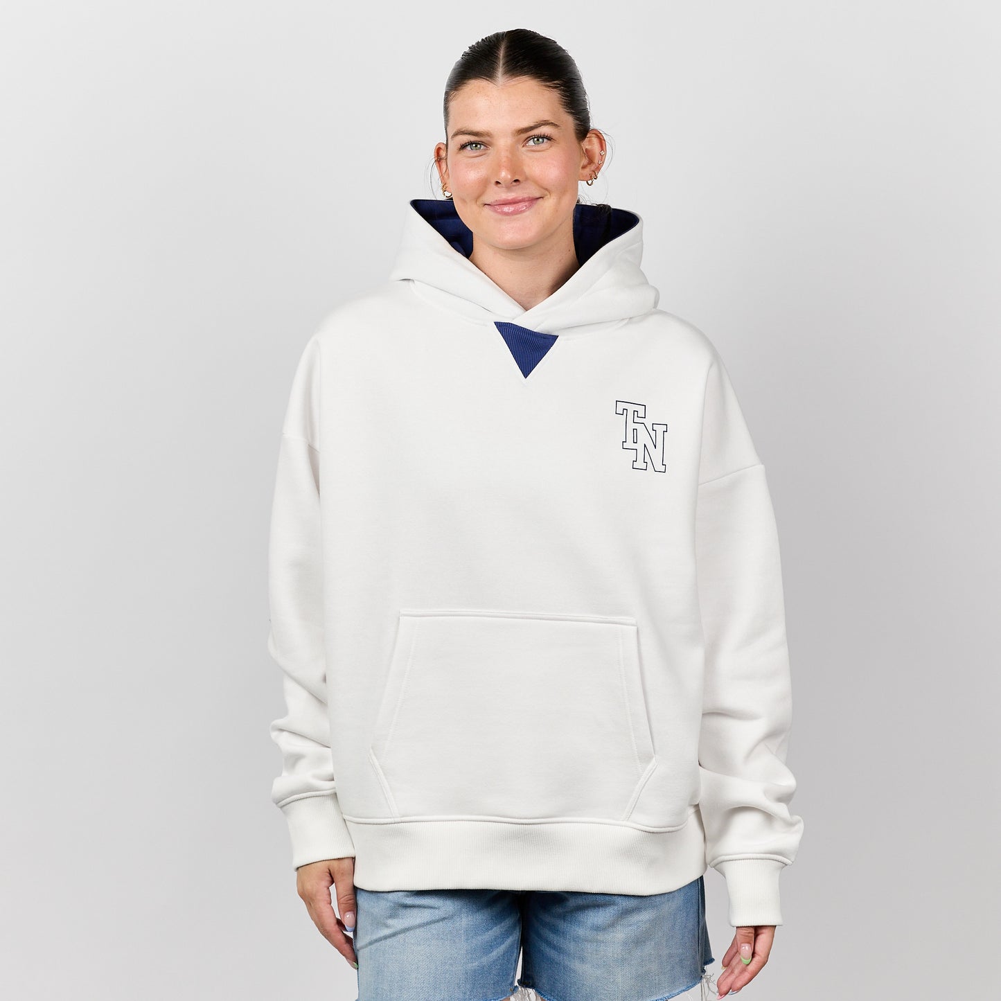 Varsity Script Hoodie [White/Navy]
