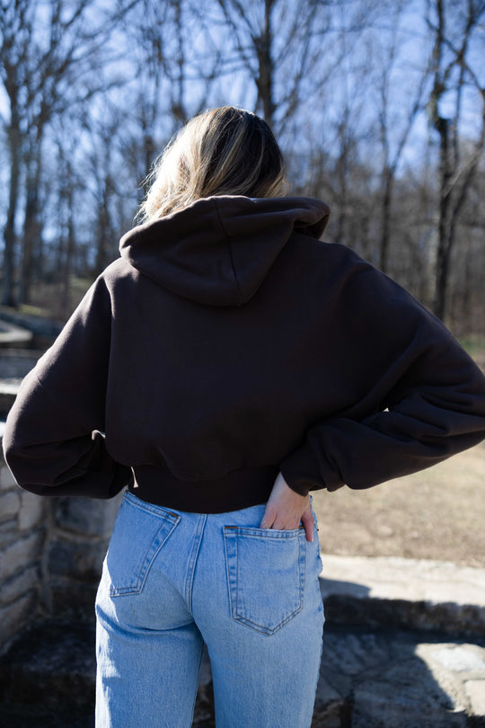 Carrie Cropped Zip Hoodie [Brown]