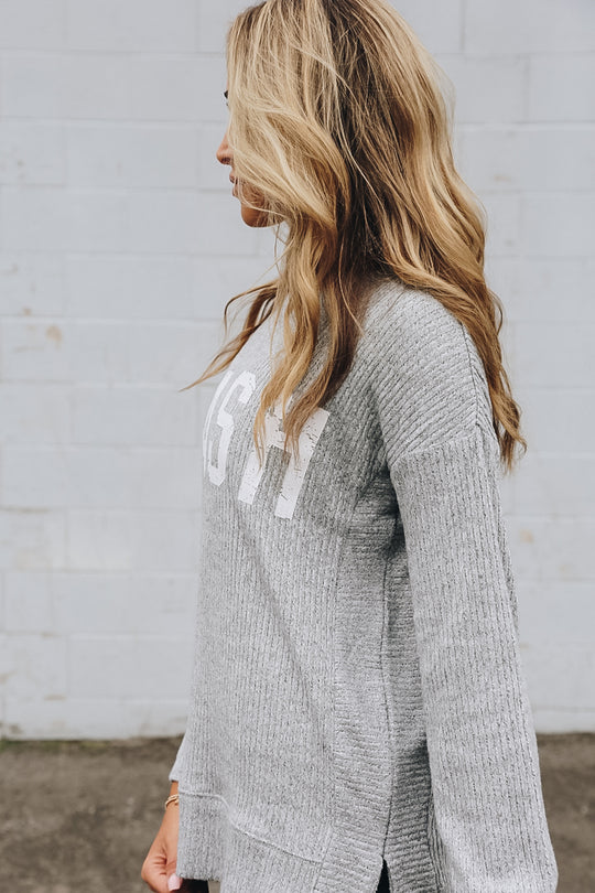 Side Split Rib Knit Crew