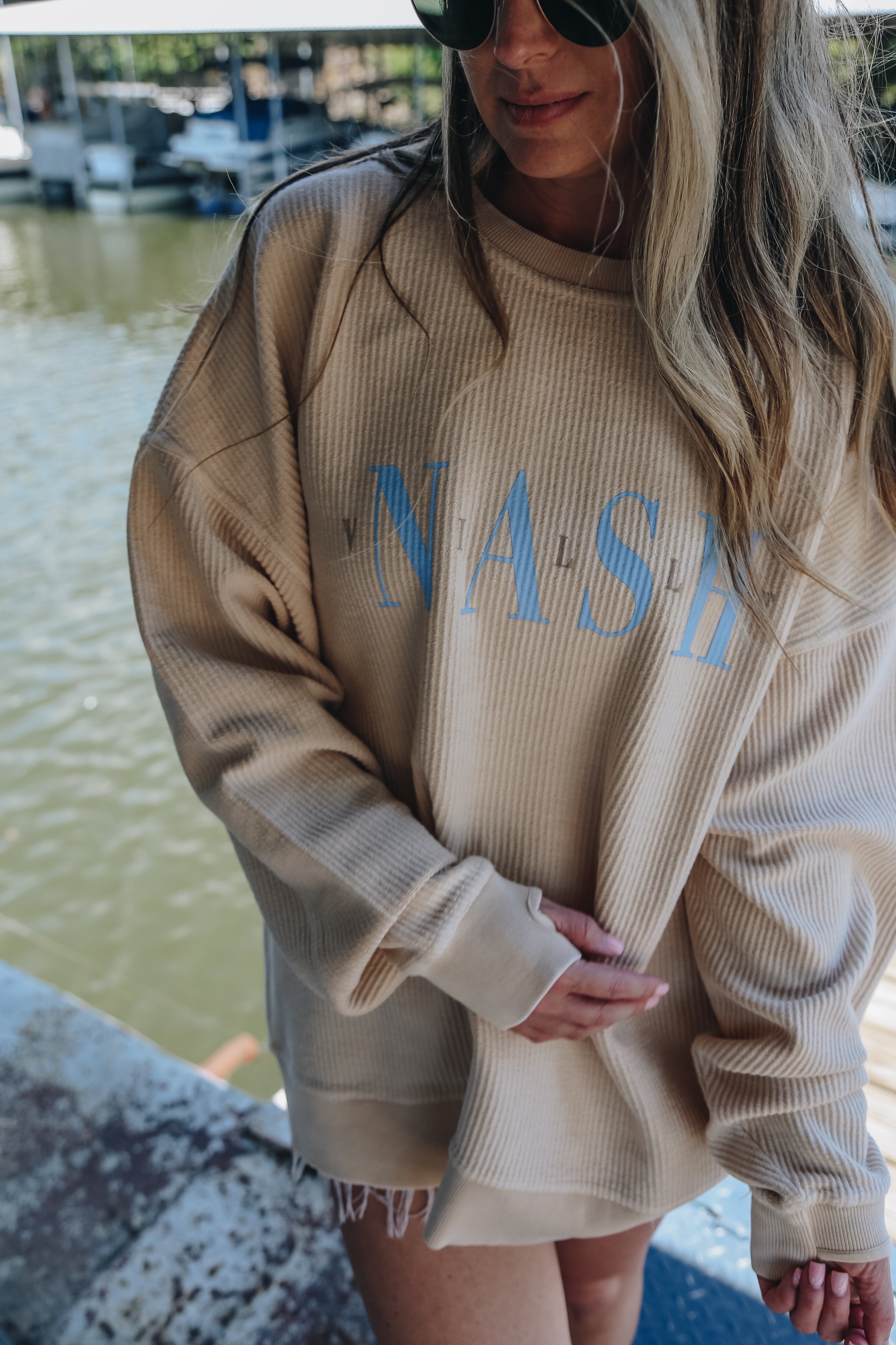 Oversized tan sweatshirt sale