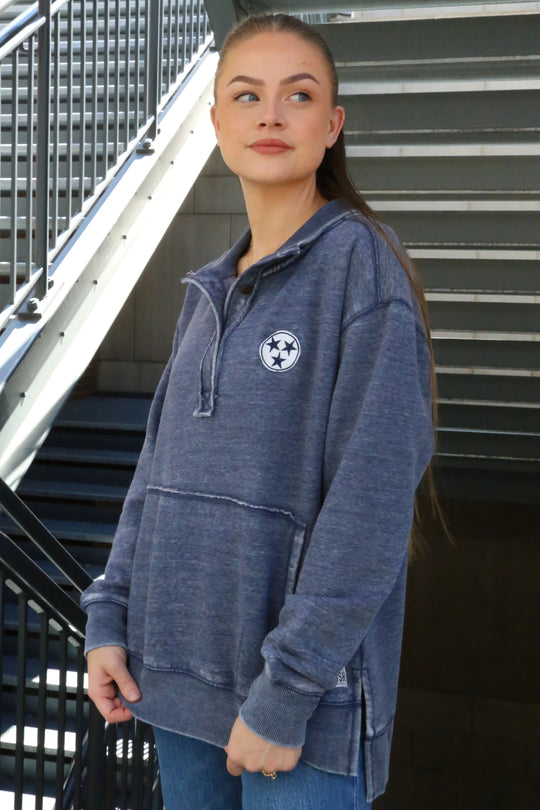 Vintage Varsity Mock Neck Henley [Navy]