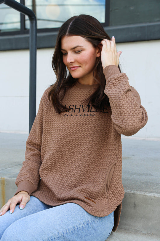 Nashville Cable Knit Crewneck [Acorn Brown]