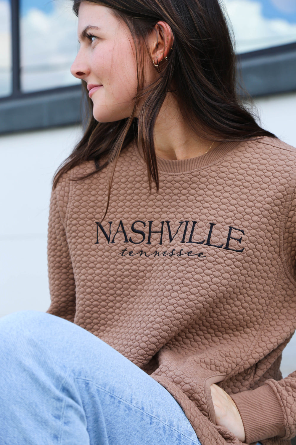 Nashville Cable Knit Crewneck [Acorn Brown]