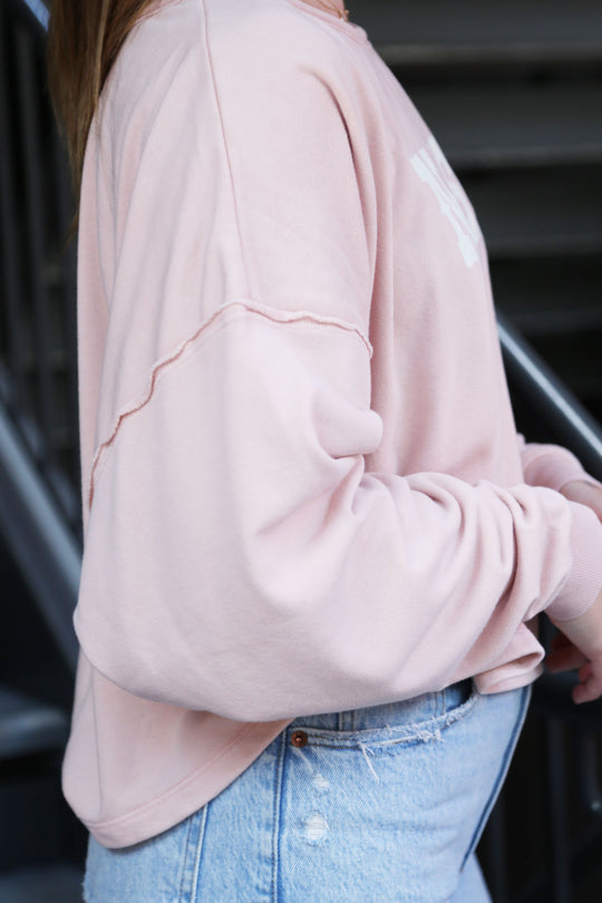 Boxy Boatneck Sweatshirt [Light Pink]