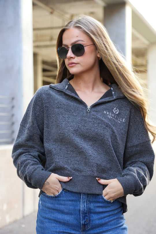 Snuggle Fleece Quarter Zip Crop [Charcoal]