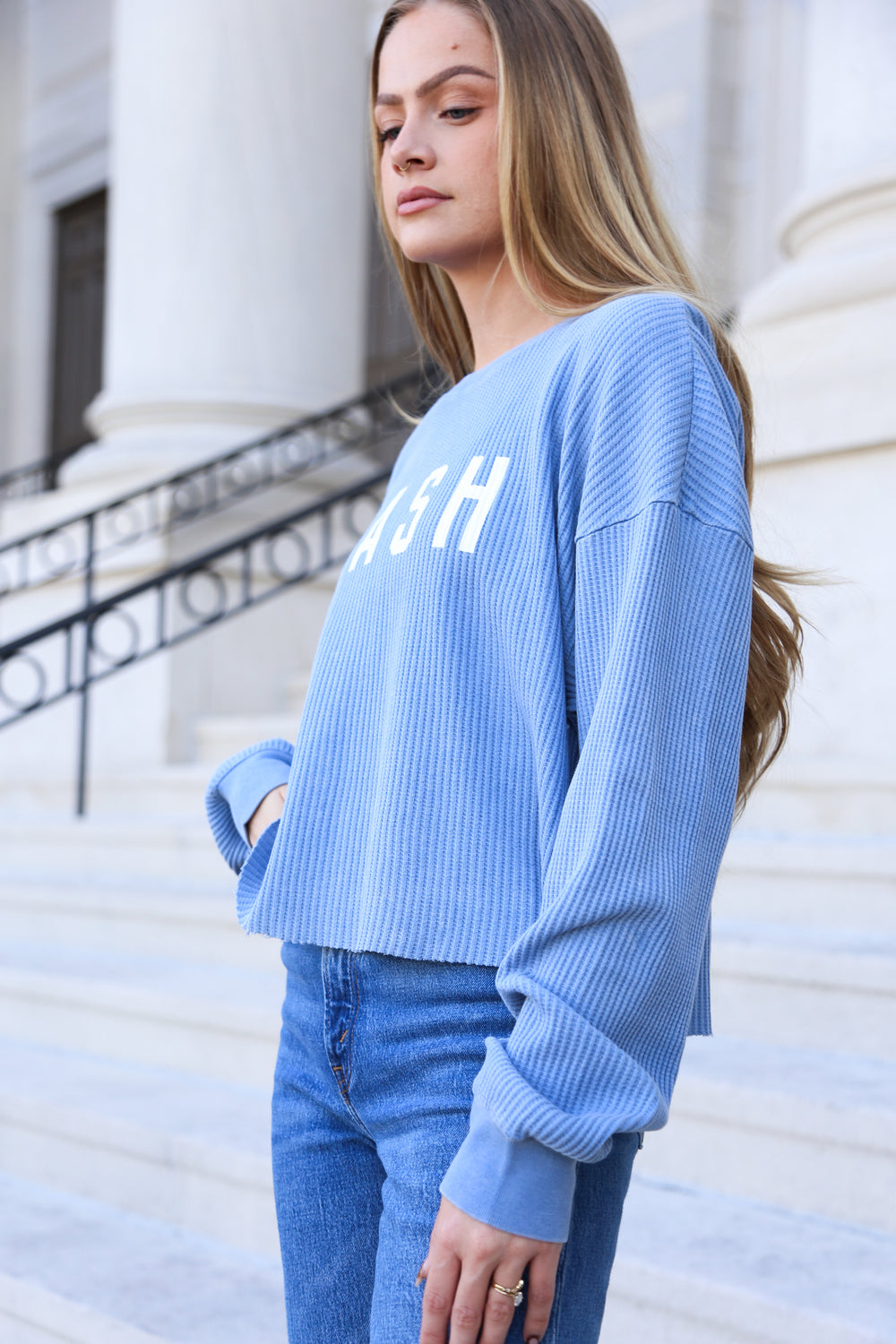 Whitney Waffle Crop [Blue Gray]