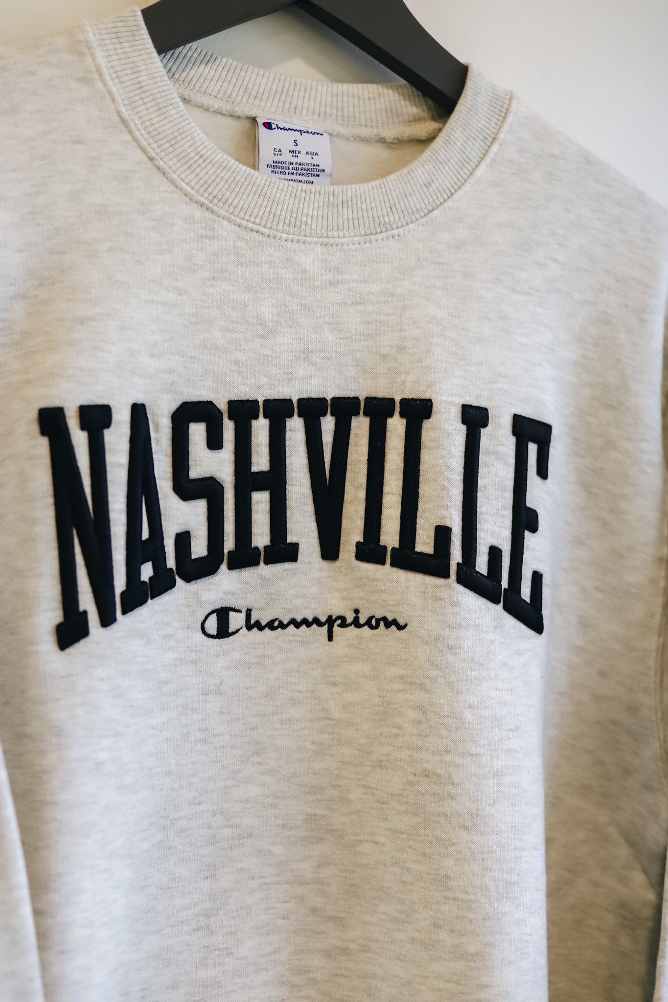 Close up view of the 3D embroidered nashville. 