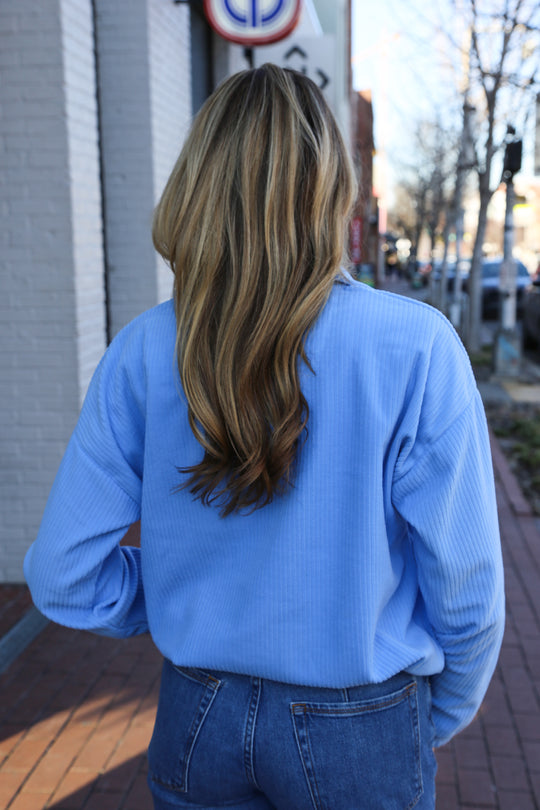 Corduroy Cropped Quarter Zip [Light Blue]