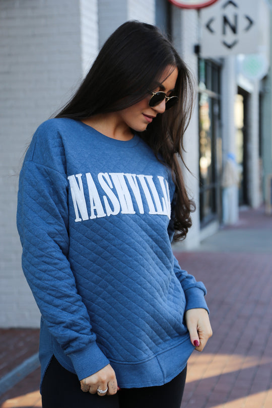 Nashville Quilted Poncho Sweatshirt [Bluestone]