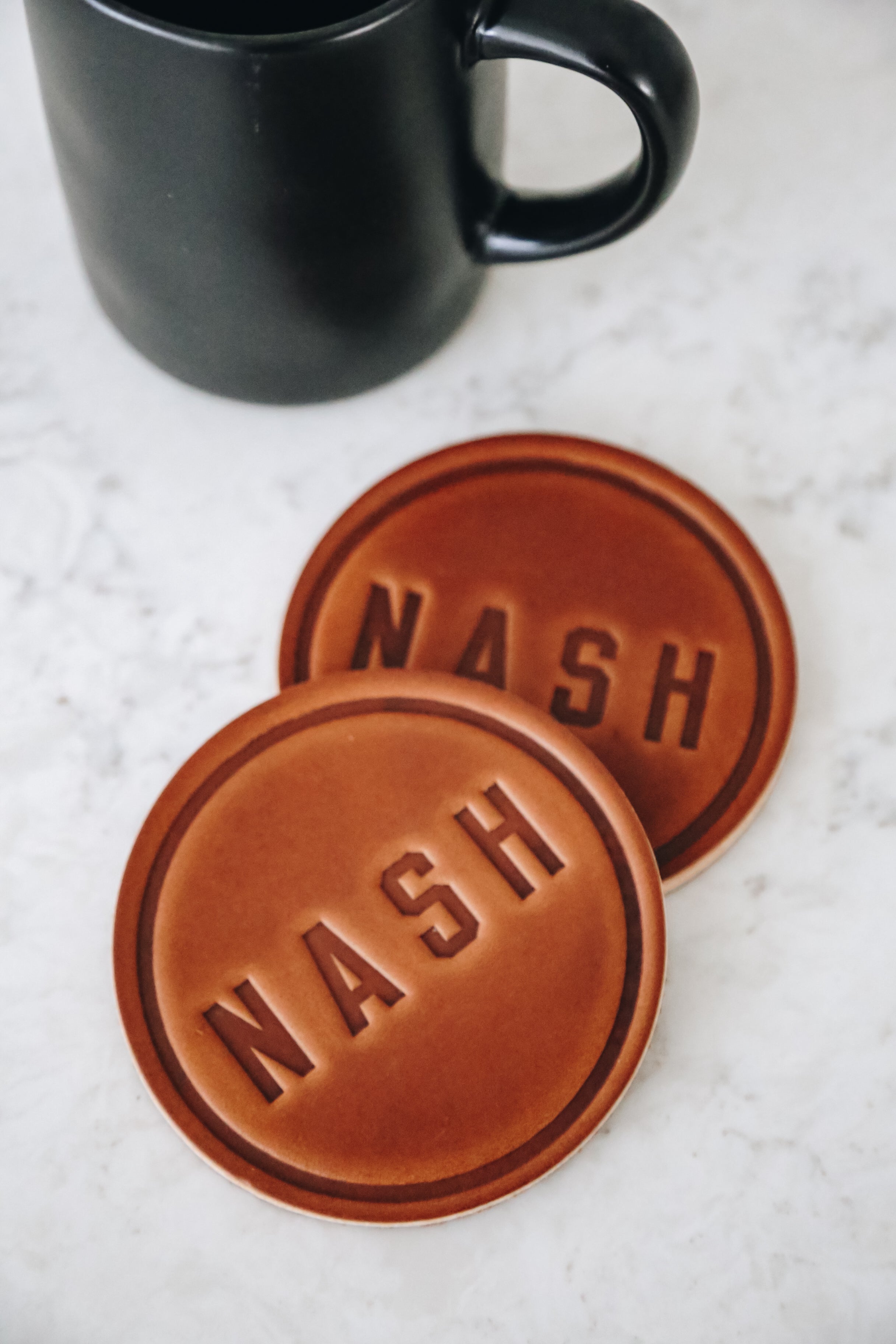NASH Debossed Leather Coasters [Set Of 2]