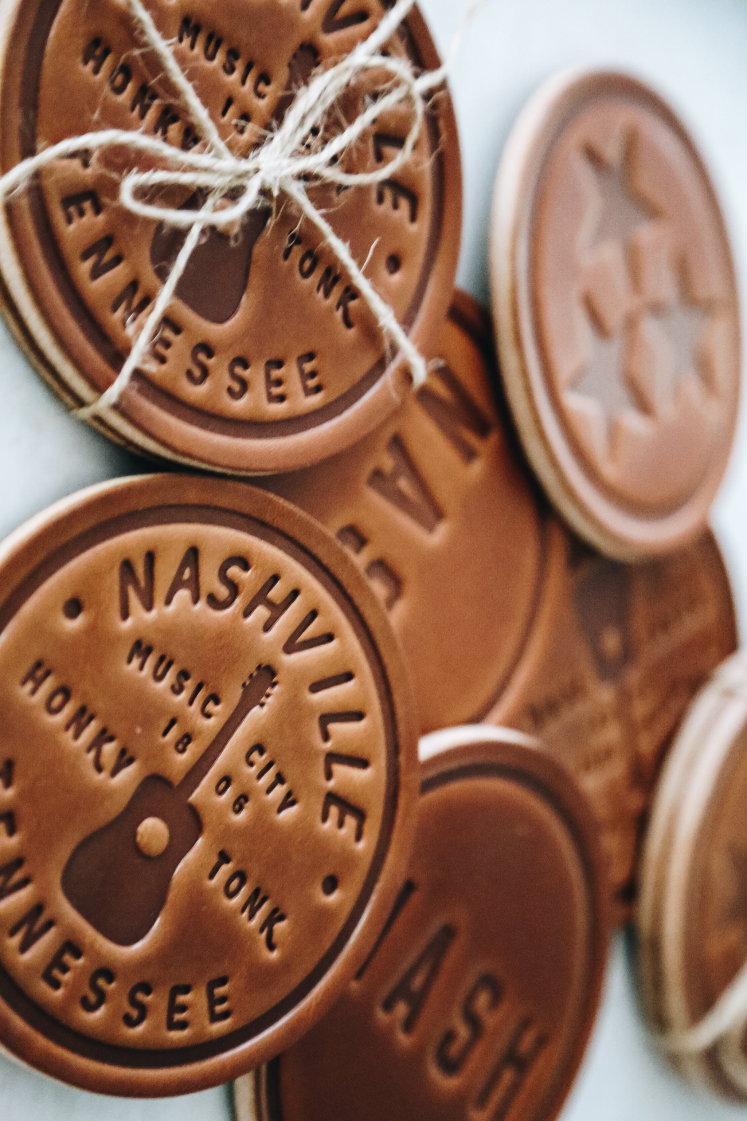 NASHVILLE Tennessee Leather Coasters [Set Of 2]