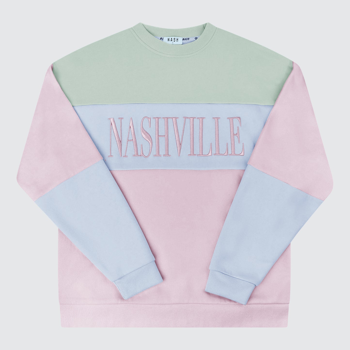 Nashville Color Block Crewneck [Green/Blue/Pink]