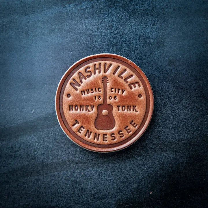 Nashville Guitar Round Leather Magnet