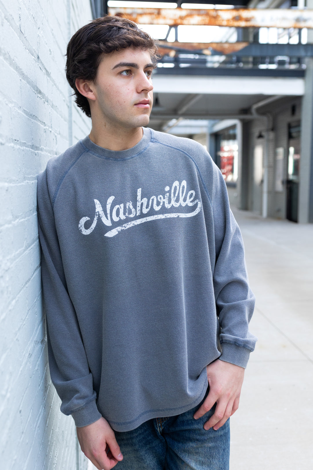 Nashville Waffle Raglan Long Sleeve [Blue Gray]