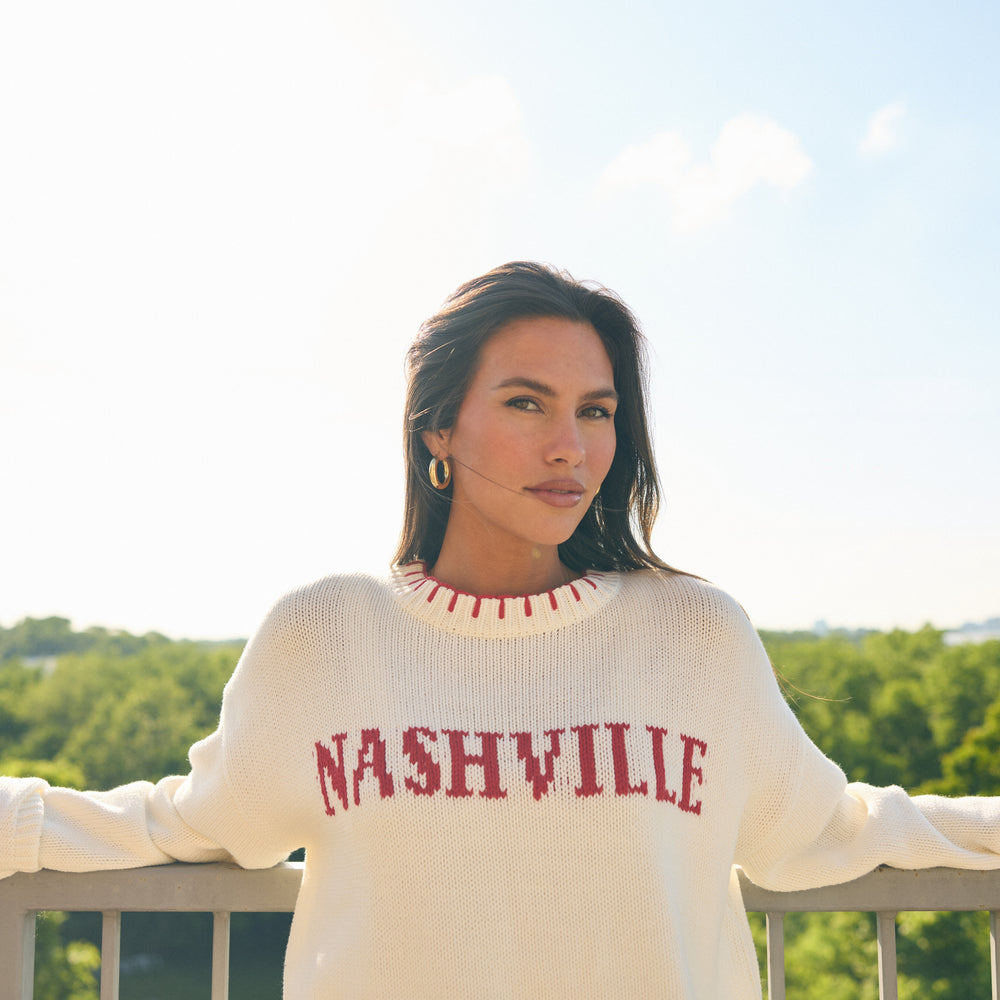 Nashville Chunky Summer Knit Sweater [Cream/Red]