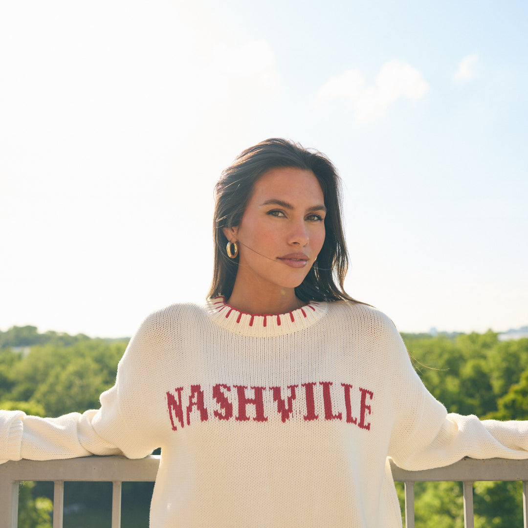 Nashville Chunky Summer Knit Sweater [Cream/Red]