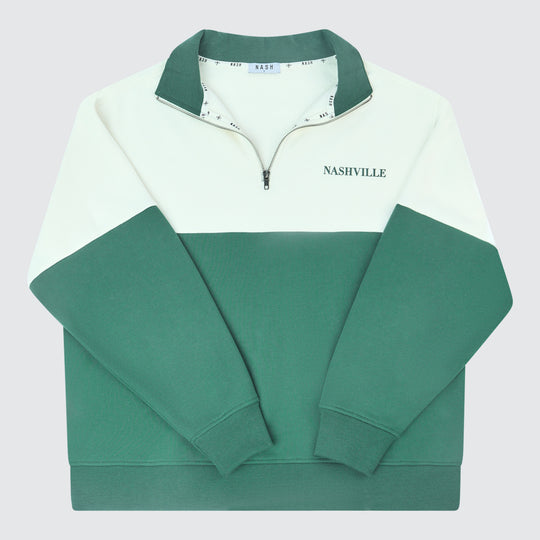 Tiny Nashville Color Block Quarter Zip [Cream/Pine]