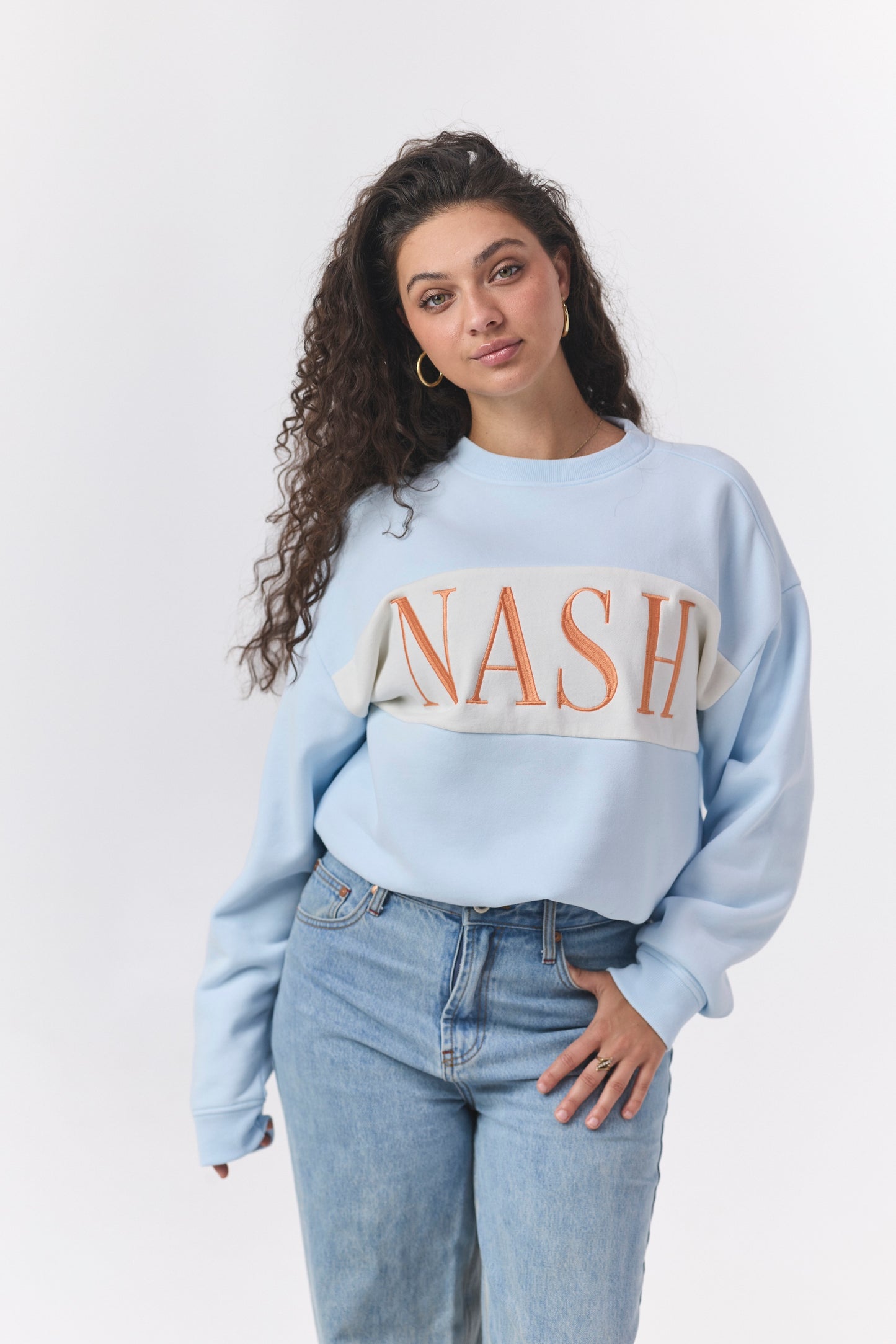 Nash Color Block Crewneck [Light Blue/Cream]