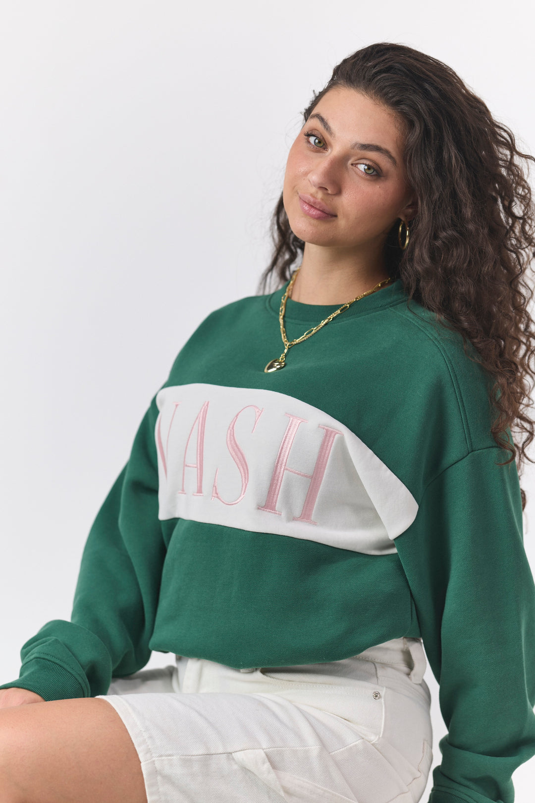 Nash Color Block Crewneck [Pine/Cream]