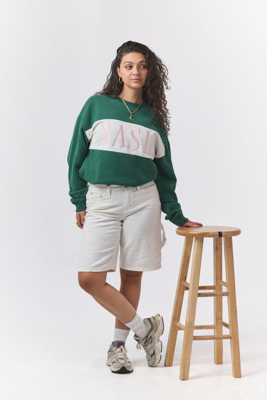 Nash Color Block Crewneck [Pine/Cream]