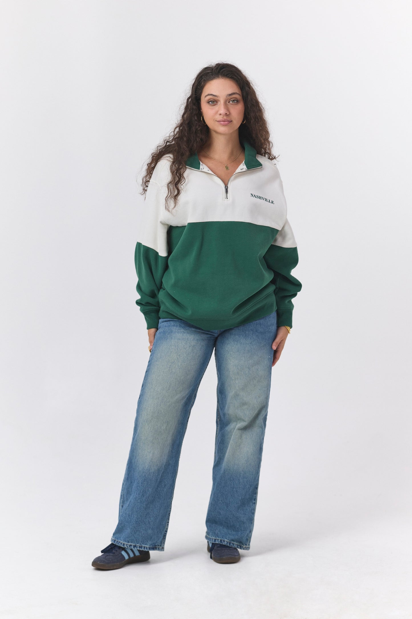 Tiny Nashville Color Block Quarter Zip [Cream/Pine]