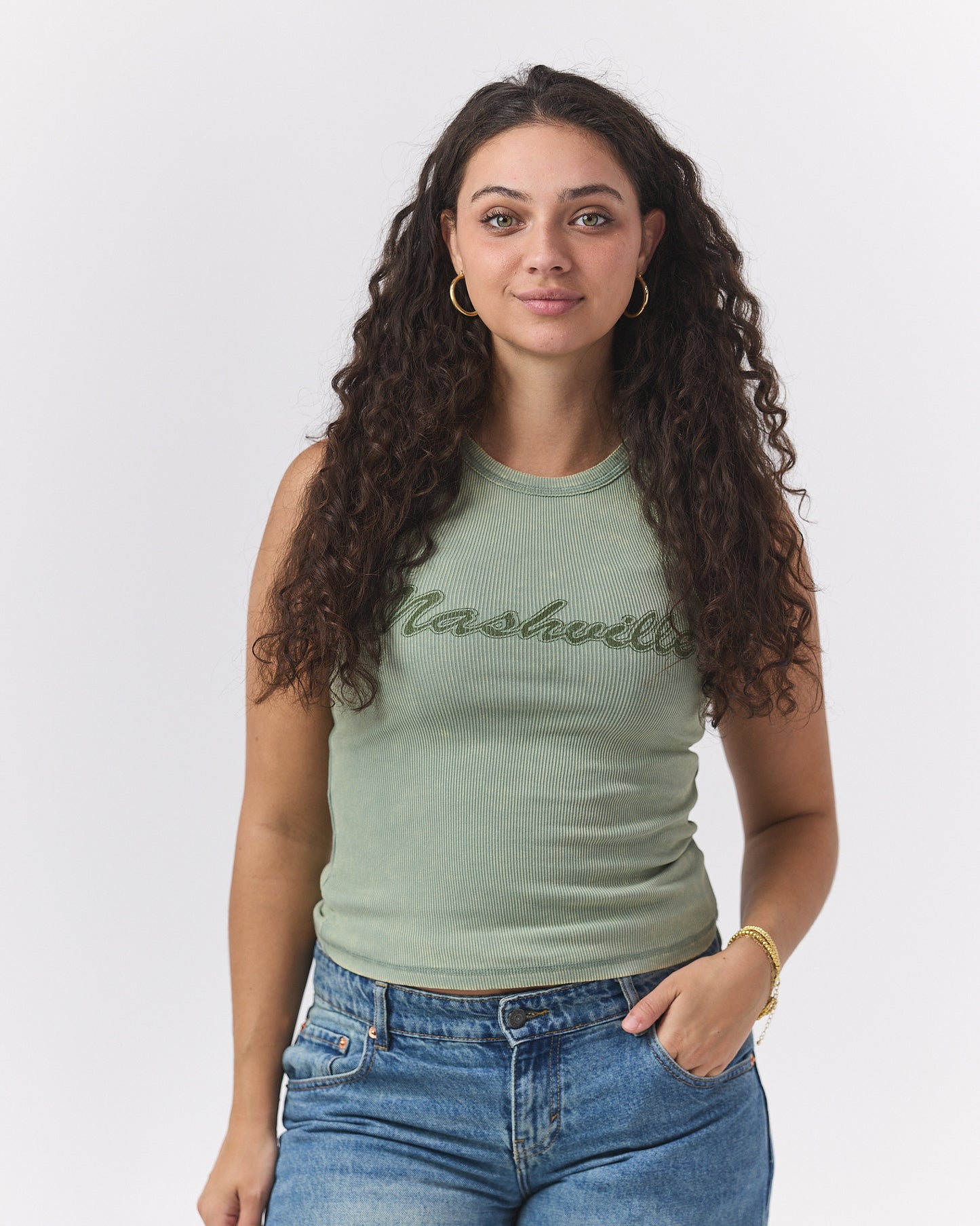 Macy Raw Hem Ribbed Tank [Sage Green]