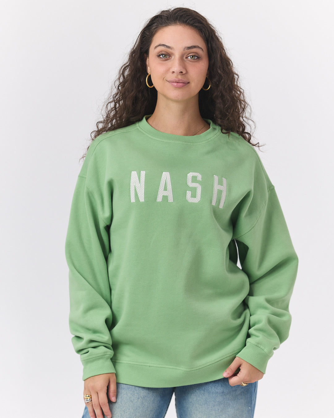 Lucy Embroidered Crew [Green Mist]