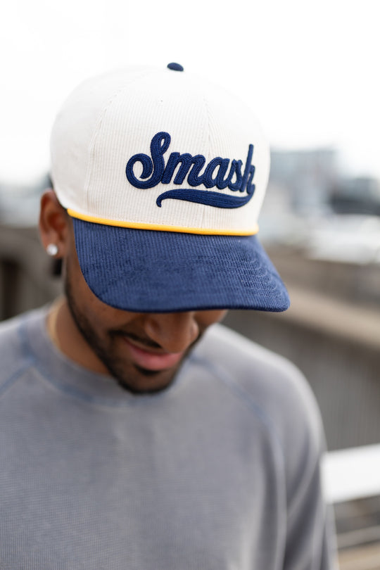 SMASH Script Corduroy Snapback [Navy/Cream]