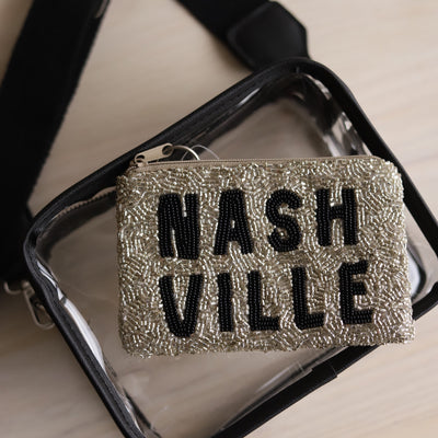 Black clear crossbody with a moyna beaded nashville coin purse 