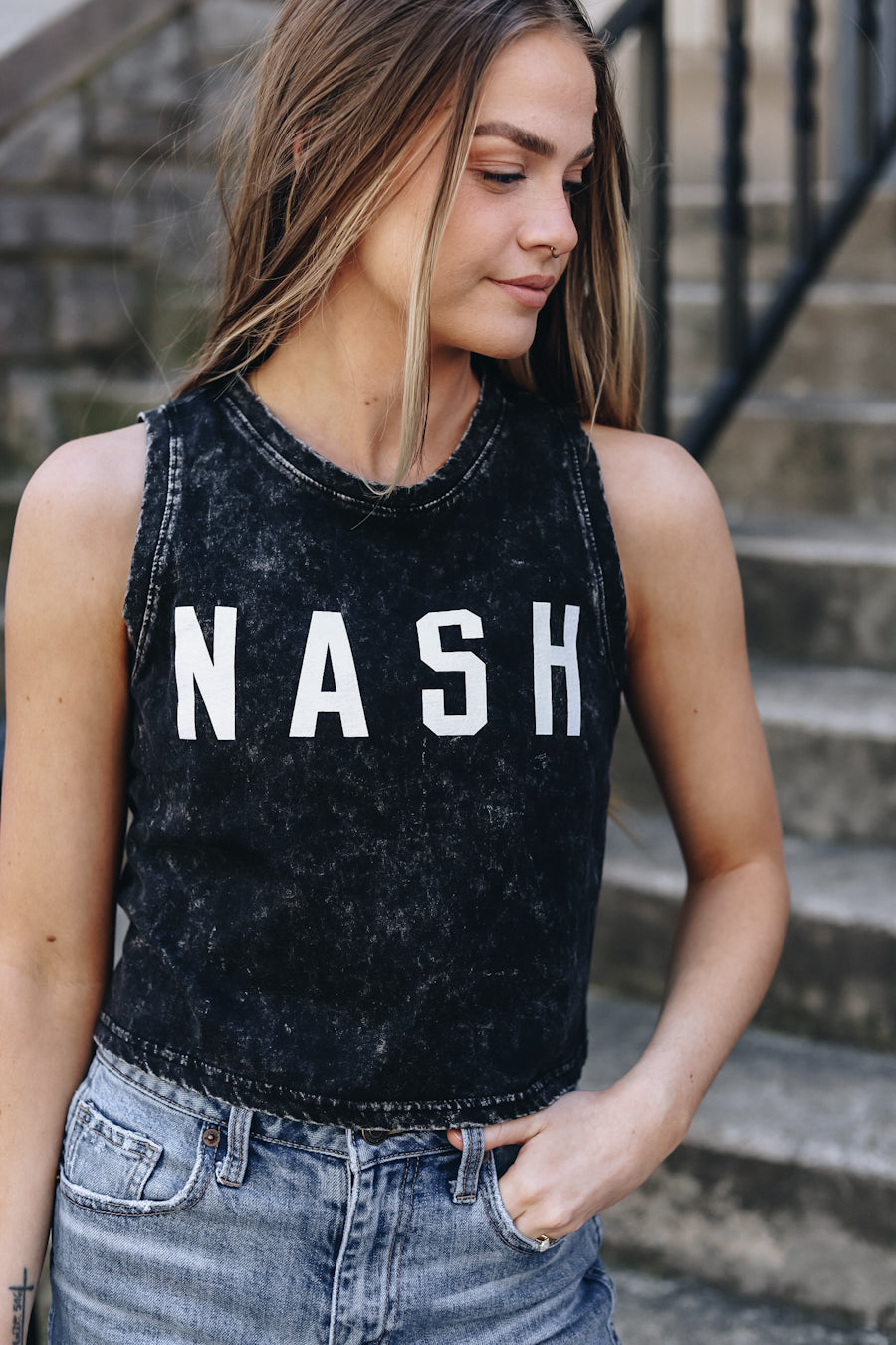Mineral Wash Muscle Cropped Tank [Black]