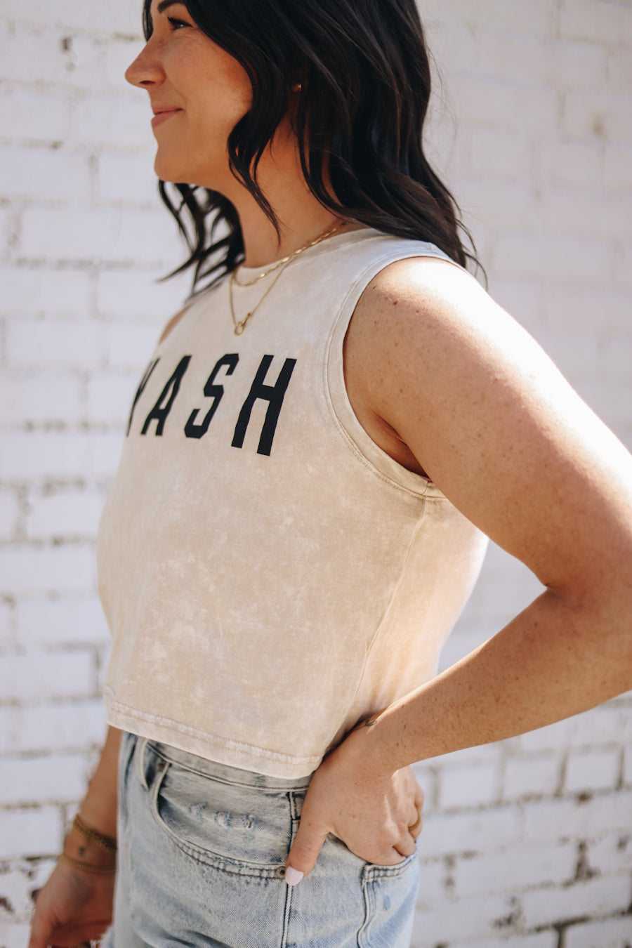 Mineral Wash Muscle Cropped Tank [Latte]