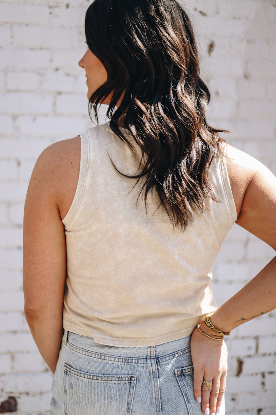 Mineral Wash Muscle Cropped Tank [Latte]