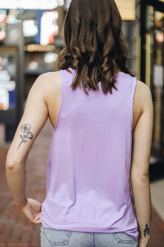 back view of of the lilac racerback summer tank